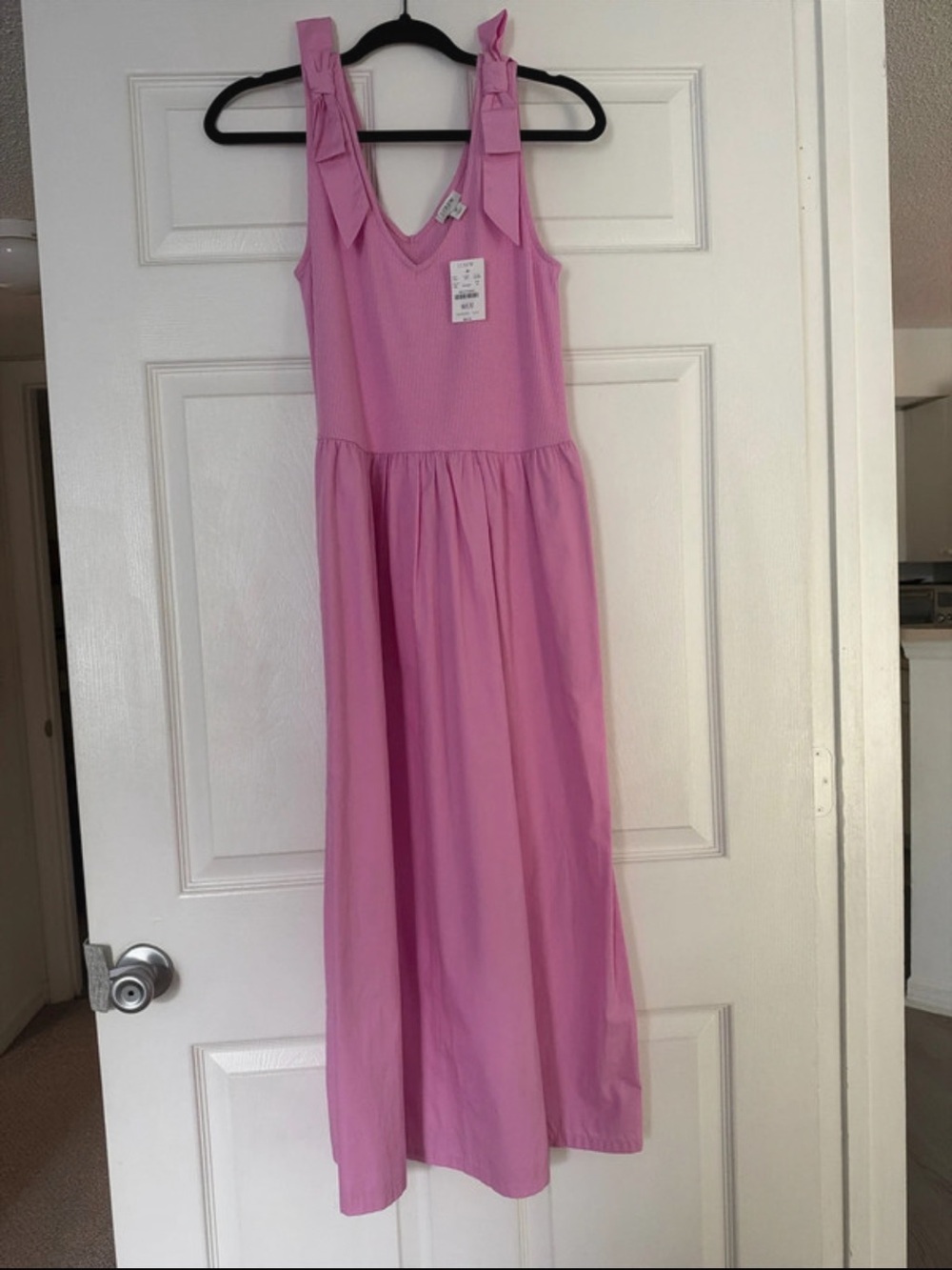 J. Crew Pink Maxi Dress with Bow-Shoulder Straps